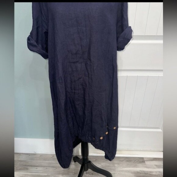 Couleur Lin Paris Milan Linen Navy midi dress size medium - Picture 3 of 7